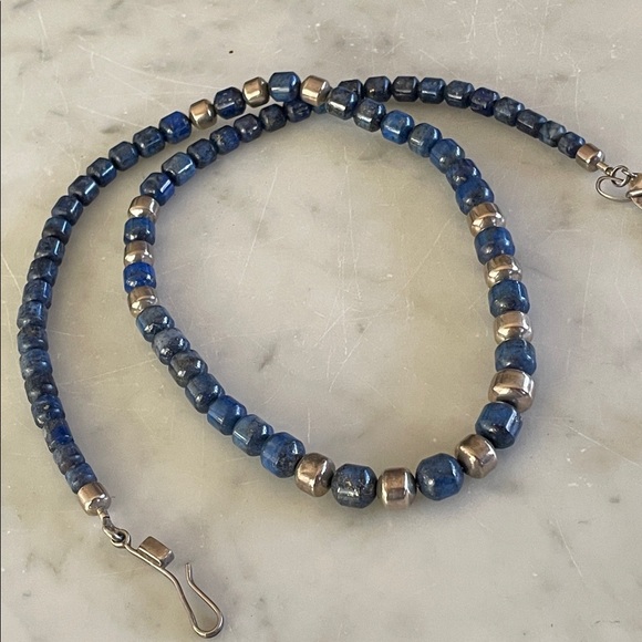 Native American Navajo Denim Lapis & Sterling Bead Necklace Vintage by Platero - Picture 14 of 16